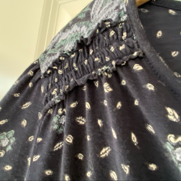 Lucky Brand Boho Peasant Blouse w Ruched Trim, Tassels & String Ties - Picture 2 of 10